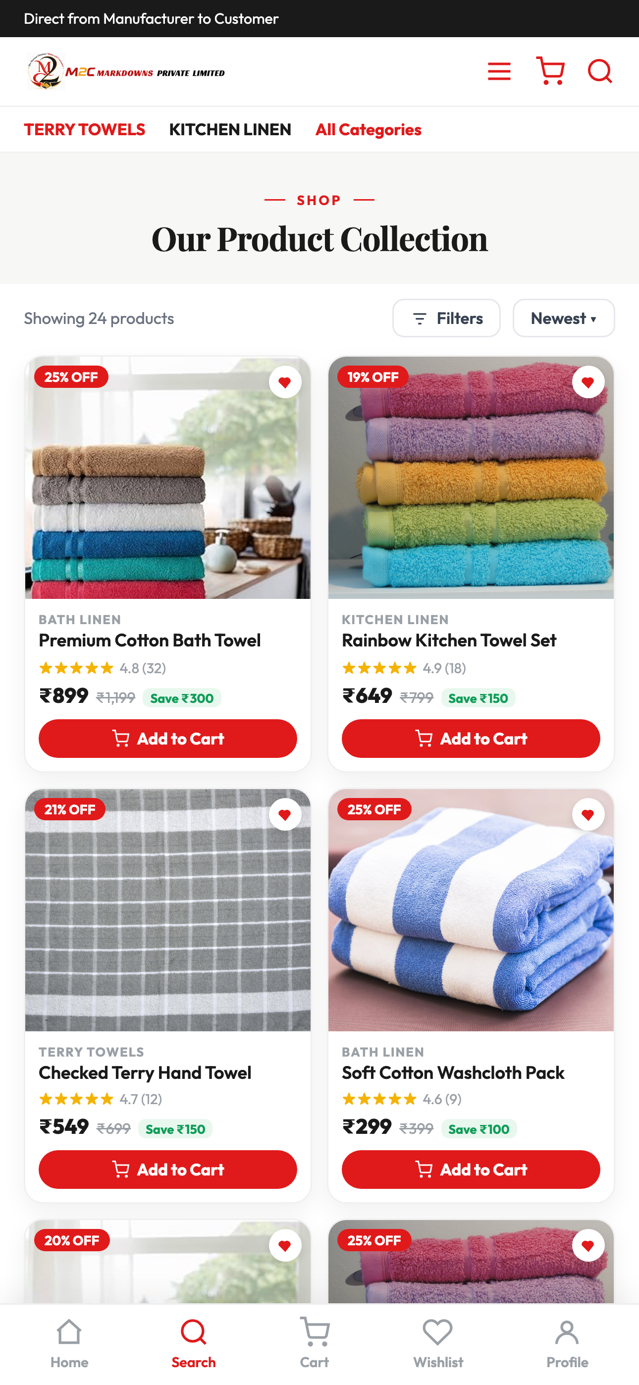 Browsing products in the M2C MarkDowns app